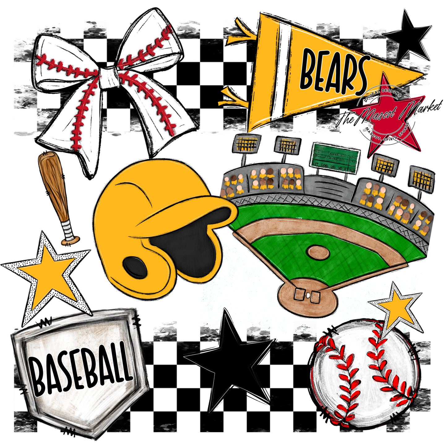Bears Baseball Checkers Design-Yellow