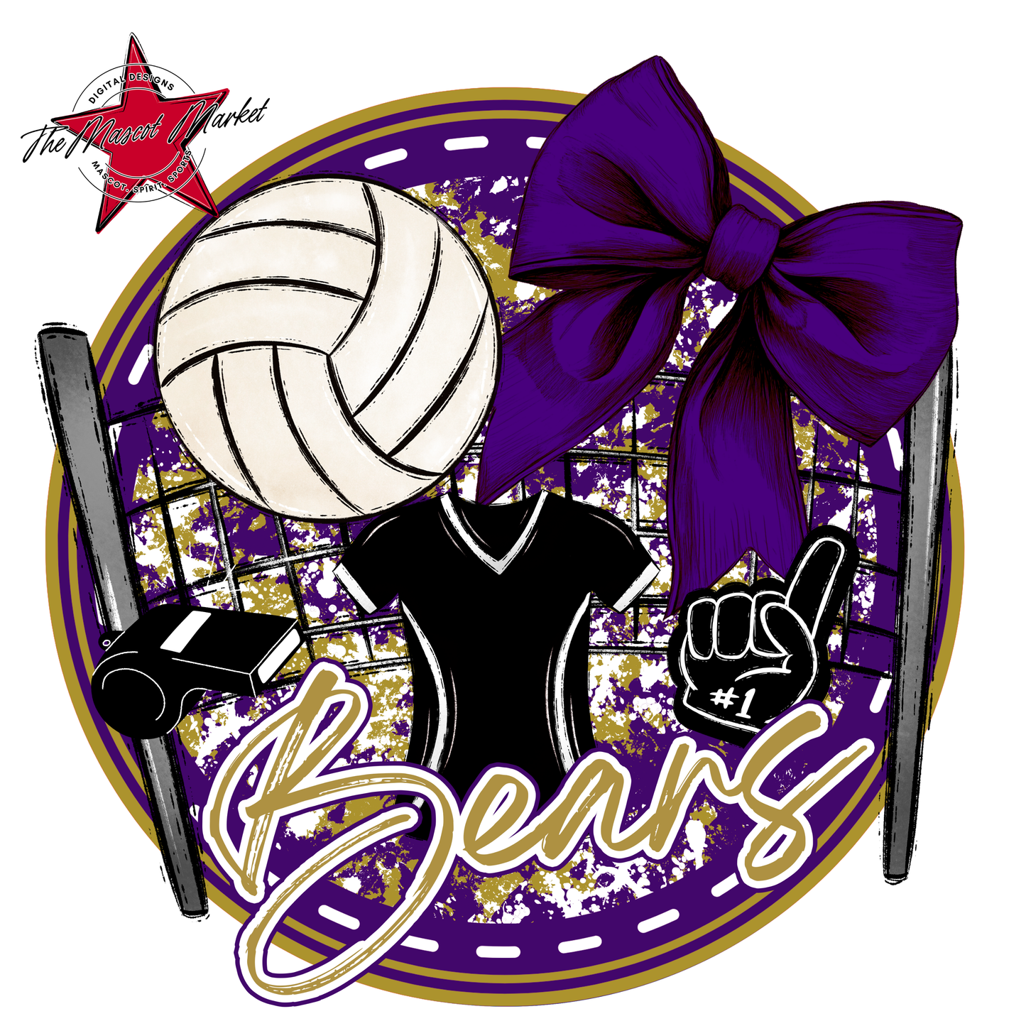 Bears Circle Volleyball Design-Purple-Gold