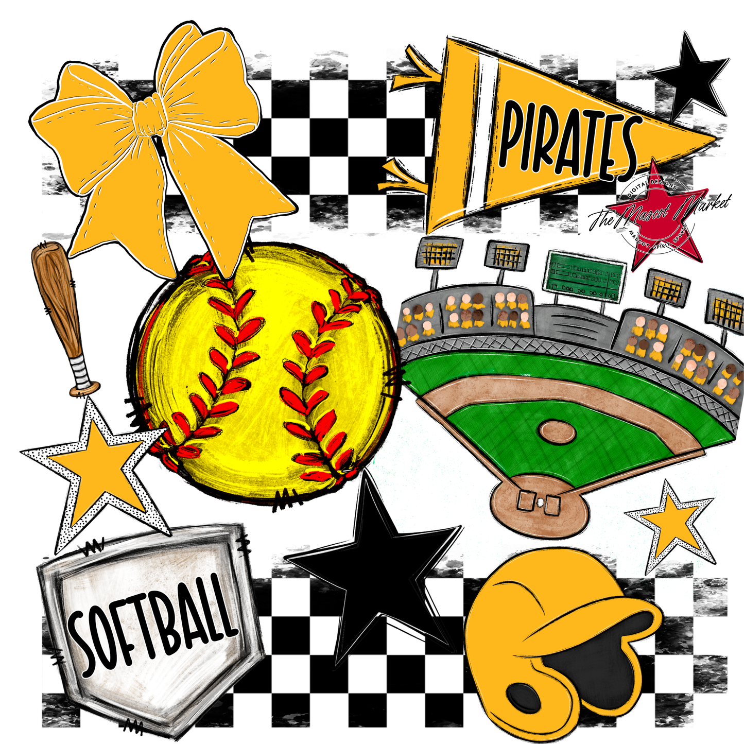 Pirates Checkers Softball Spirit Design-Yellow