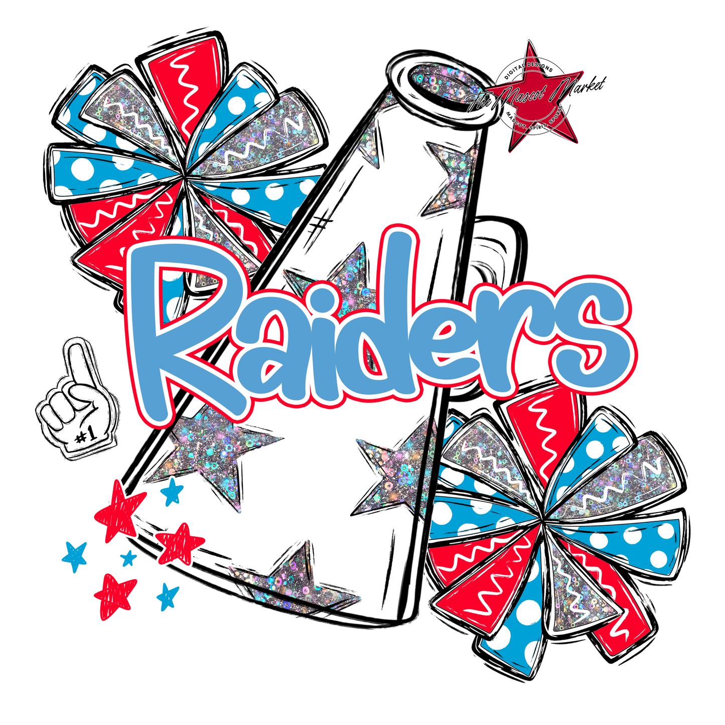 Raiders Alpha Megaphone Cheer-Carolina Blue-Red