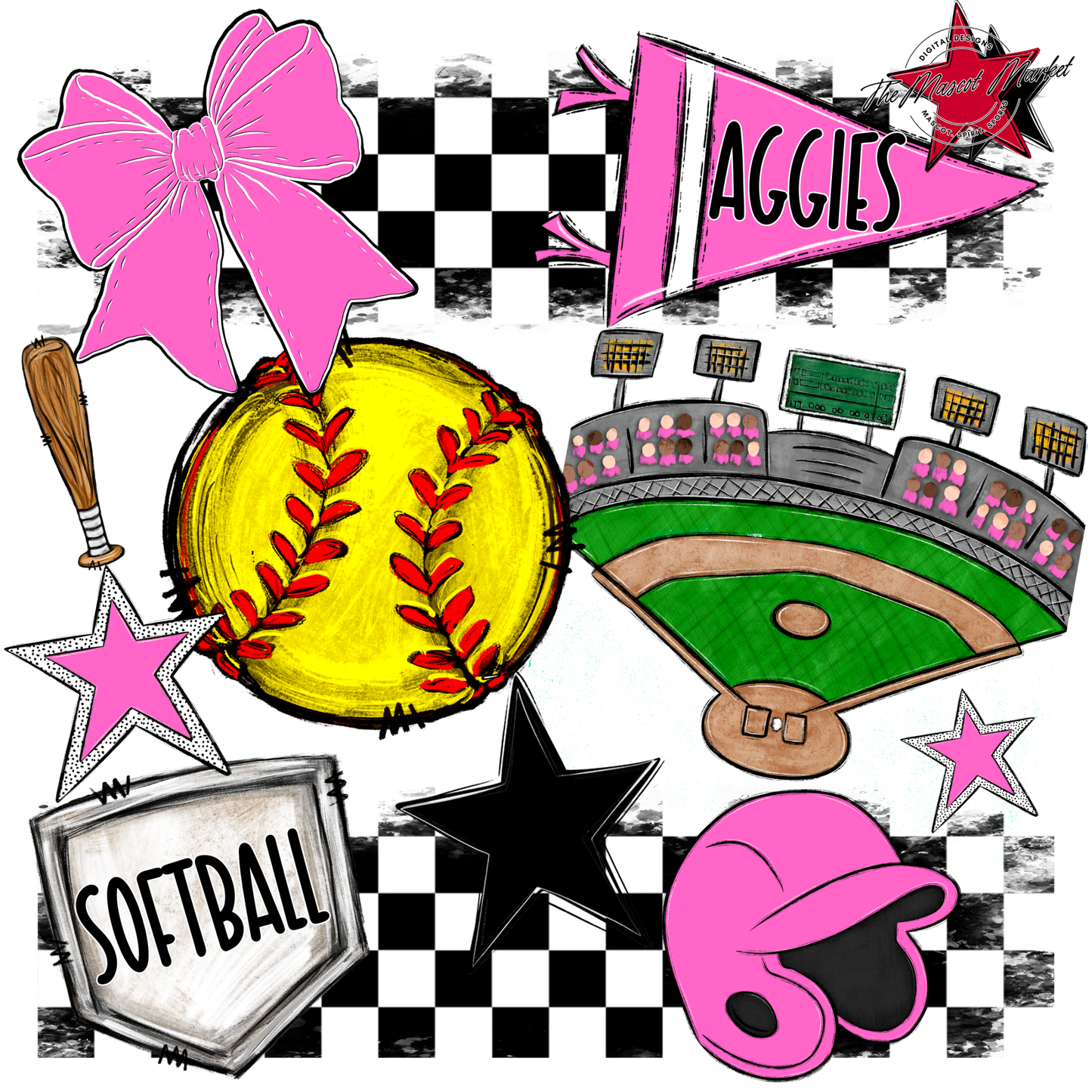 Aggies Softball Checkers Design-Baby Pink