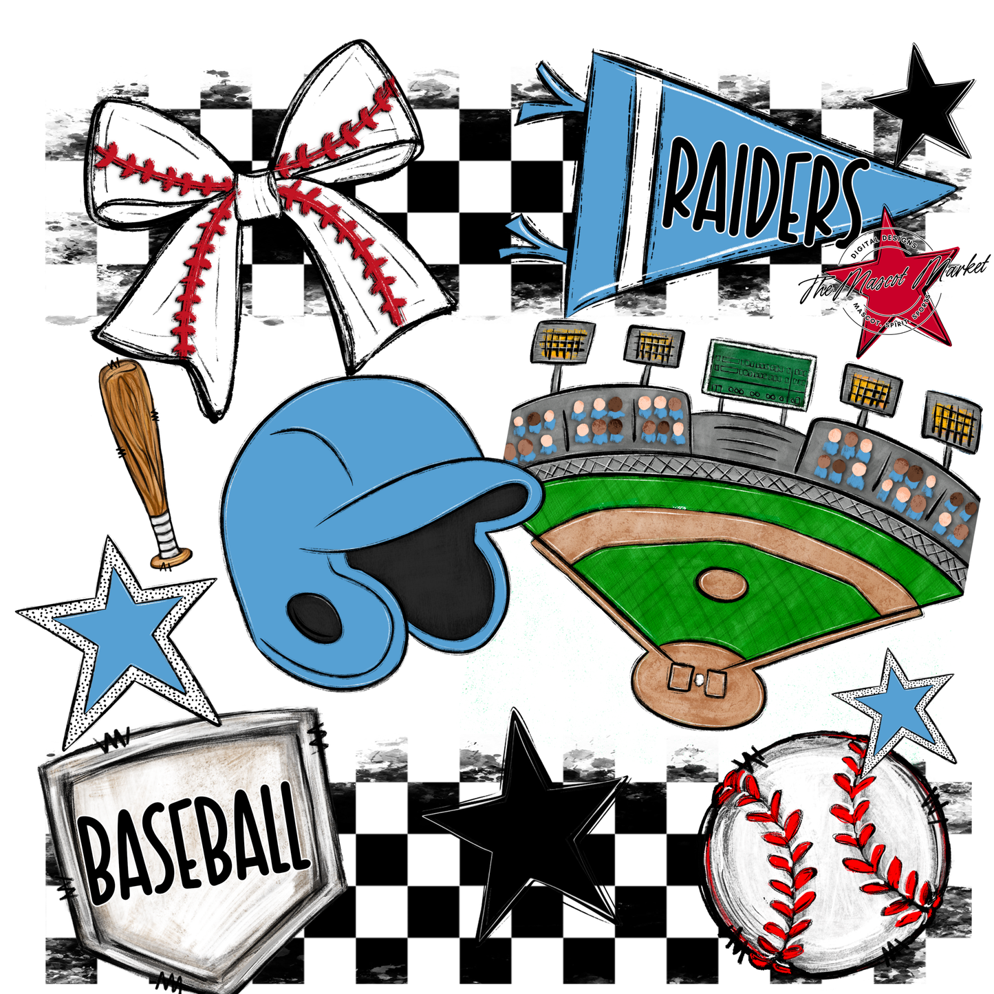 Raiders Baseball Checkers Design-Carolina Blue