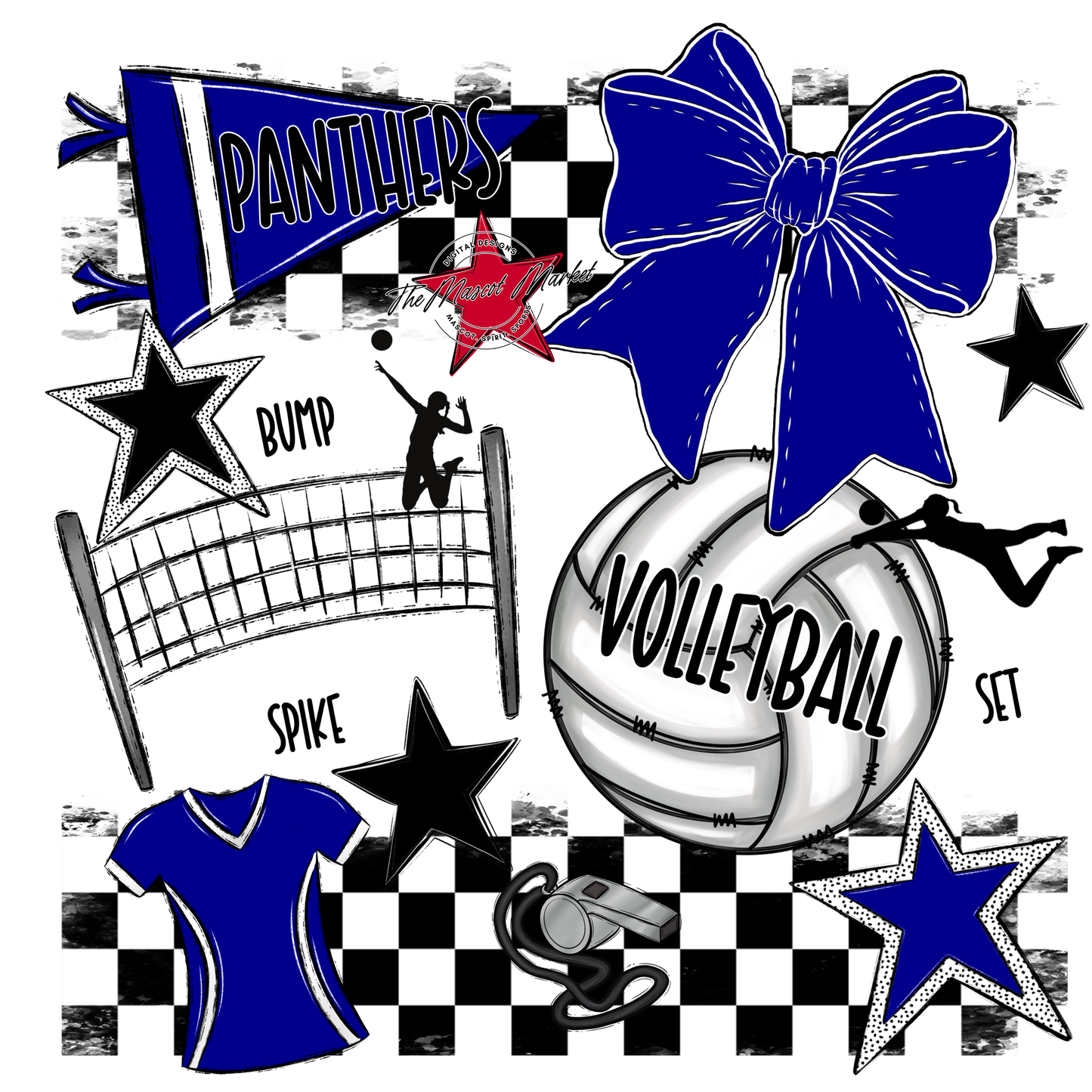 Panthers Checkers Volleyball Spirit Design-Blue