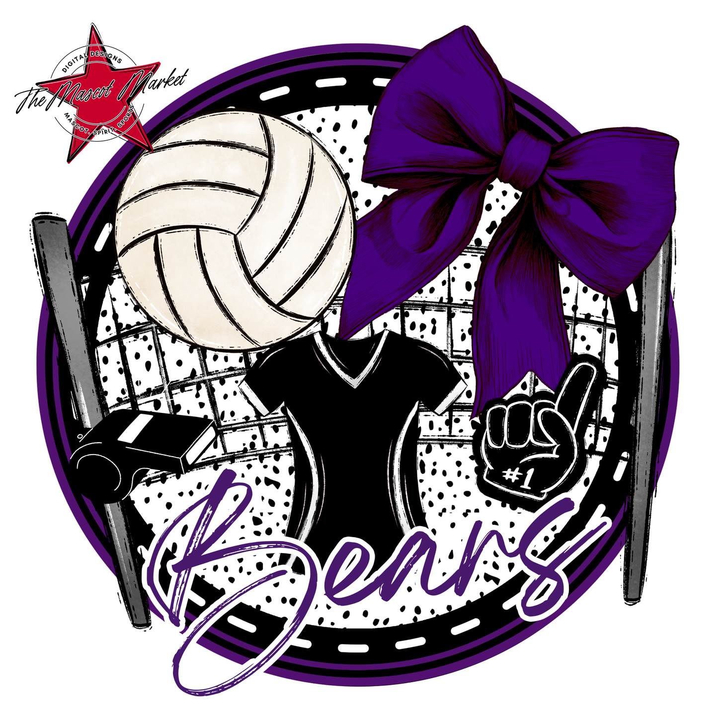 Bears Circle Volleyball Design-Purple