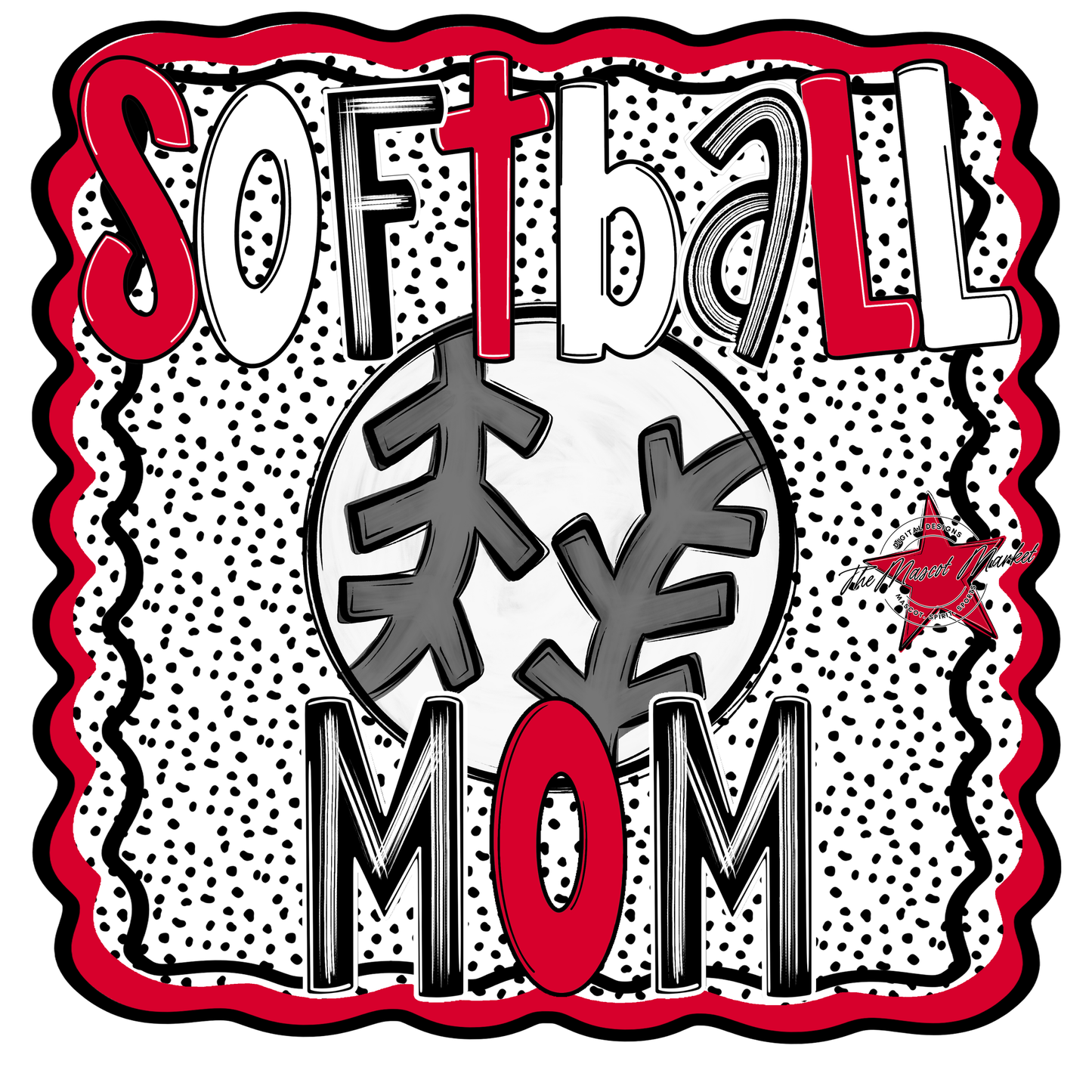 Softball Mom Dot Design-Red