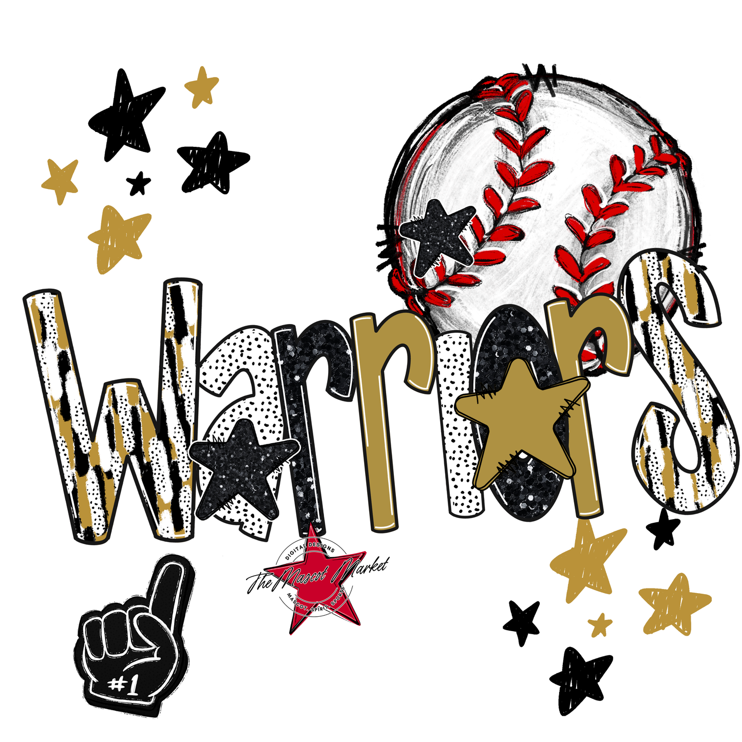 Warriors Baseball Scrape-Gold