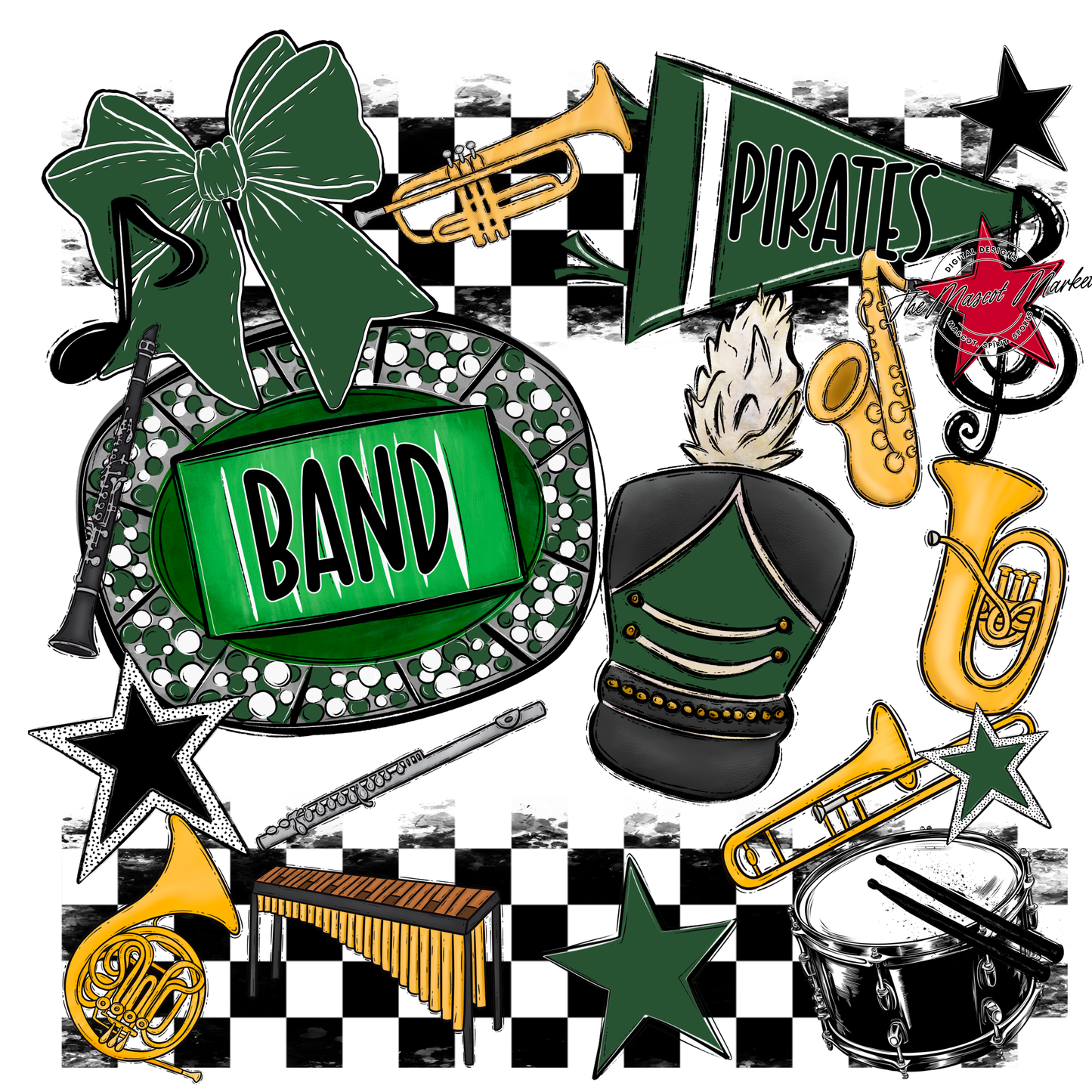 Pirates Checkers Band Spirit Design-Green