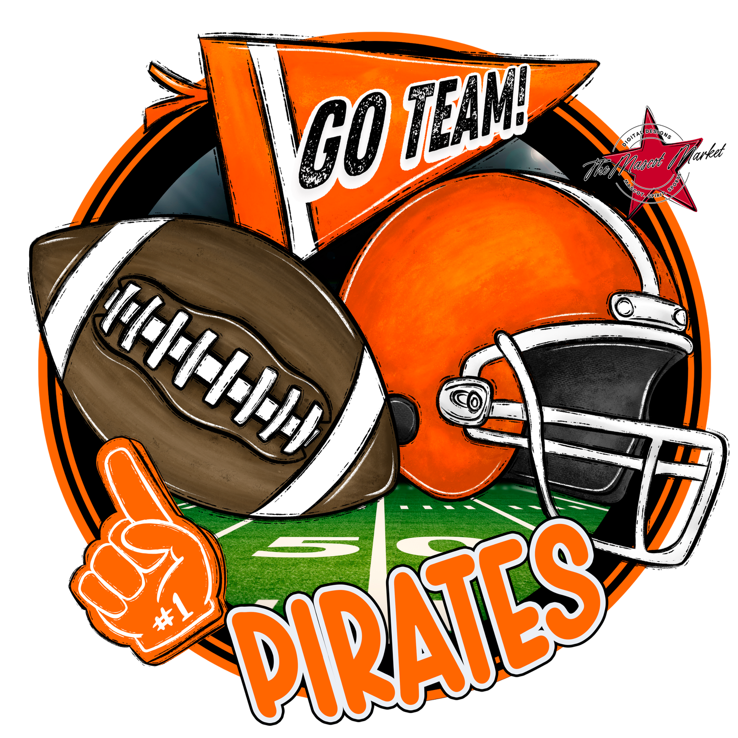 Pirates Circle Football Design-Orange