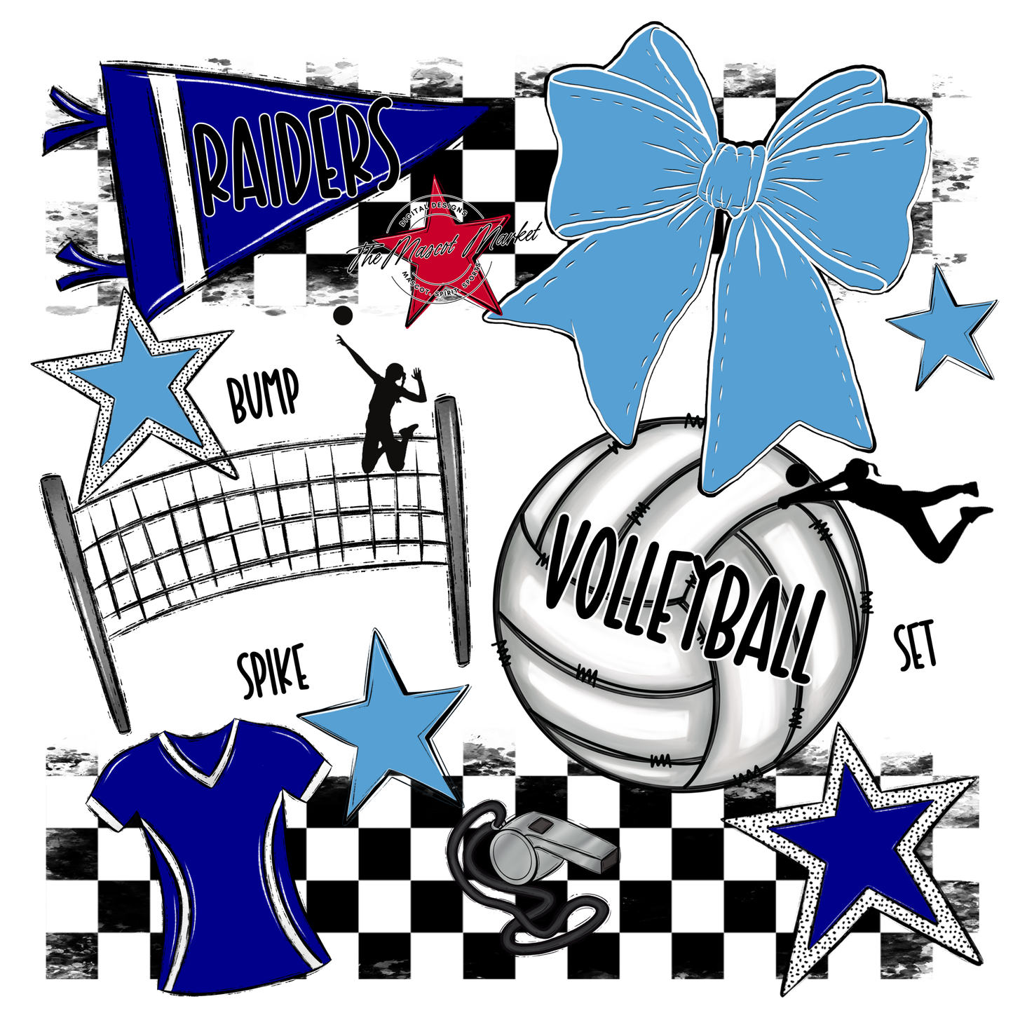 Raiders Volleyball Checkers Design-Blue-Carolina Blue