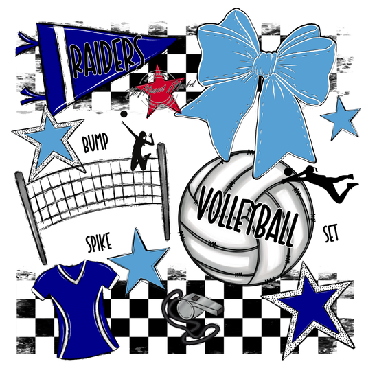 Raiders Volleyball Checkers Design-Blue-Carolina Blue