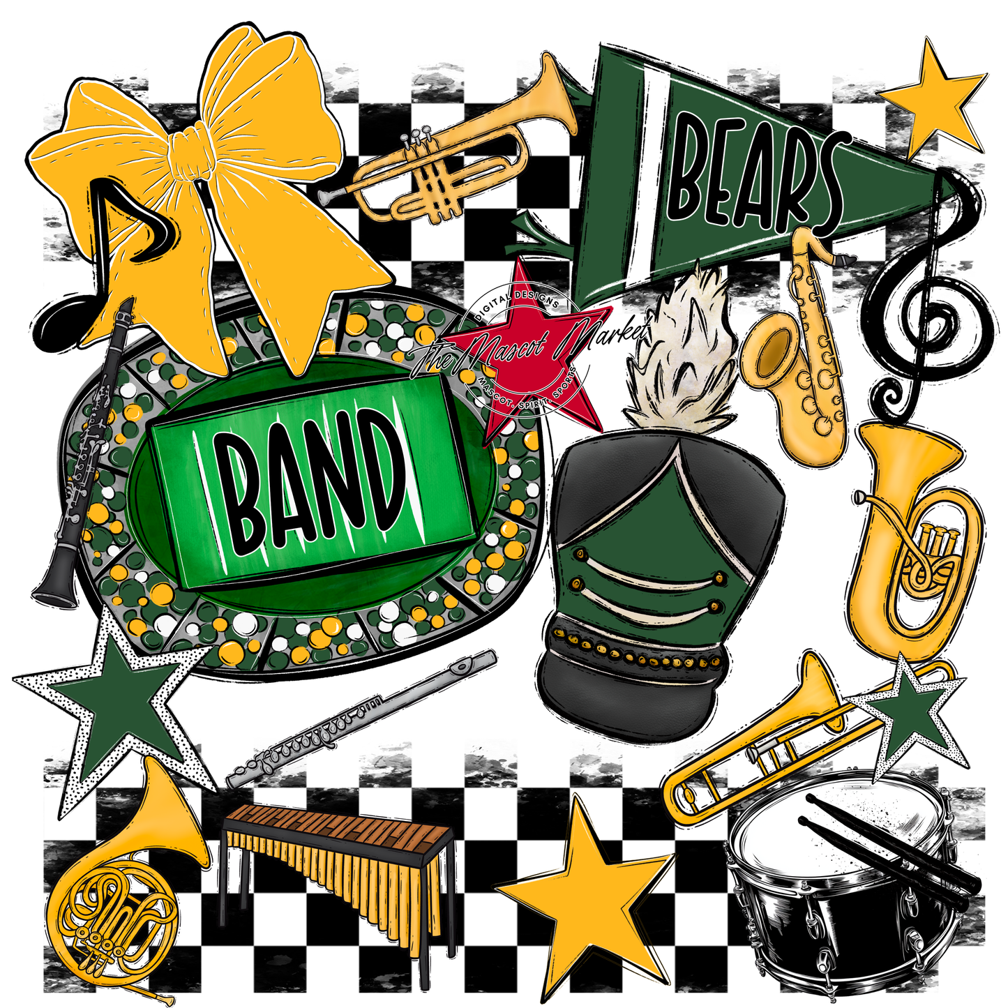 Bears Band Checkers Design-Green-Yellow