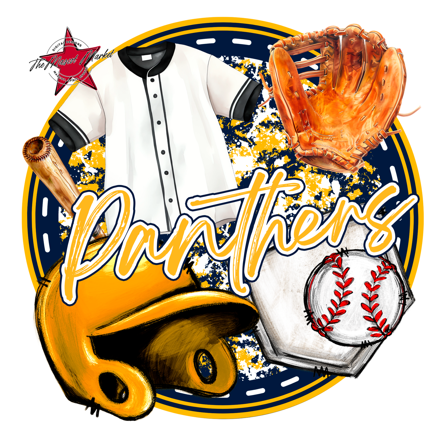Panthers Circle Baseball Design-Navy-Yellow
