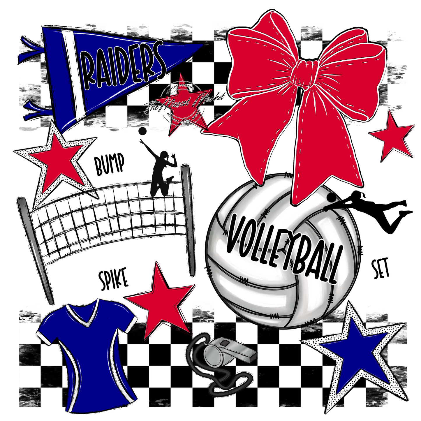 Raiders Volleyball Checkers Design-Blue-Red