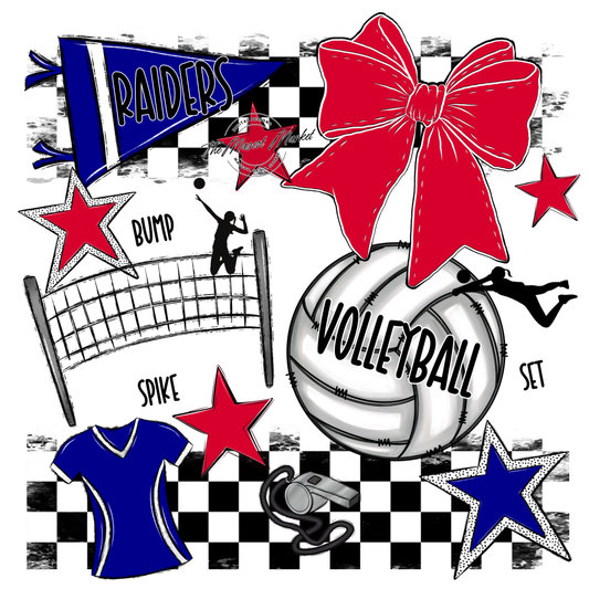 Raiders Volleyball Checkers Design-Blue-Red
