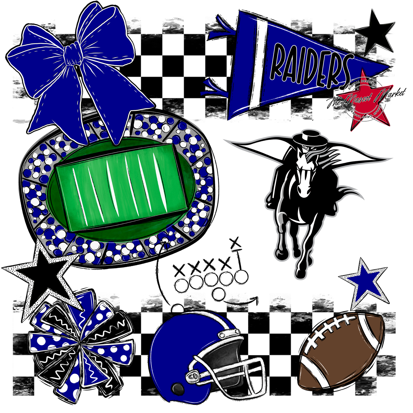 Raiders Checkers Mascot Spirit Design-Blue