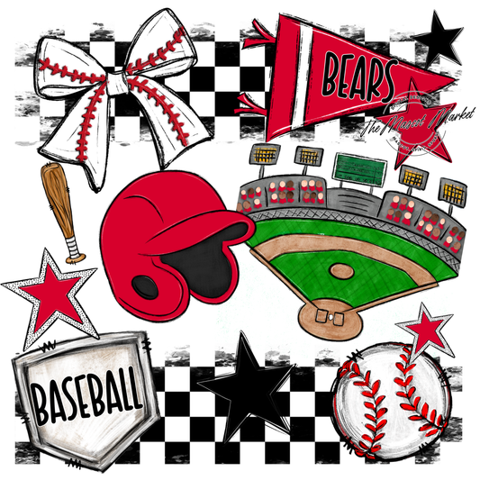 Bears Baseball Checkers Design-Red