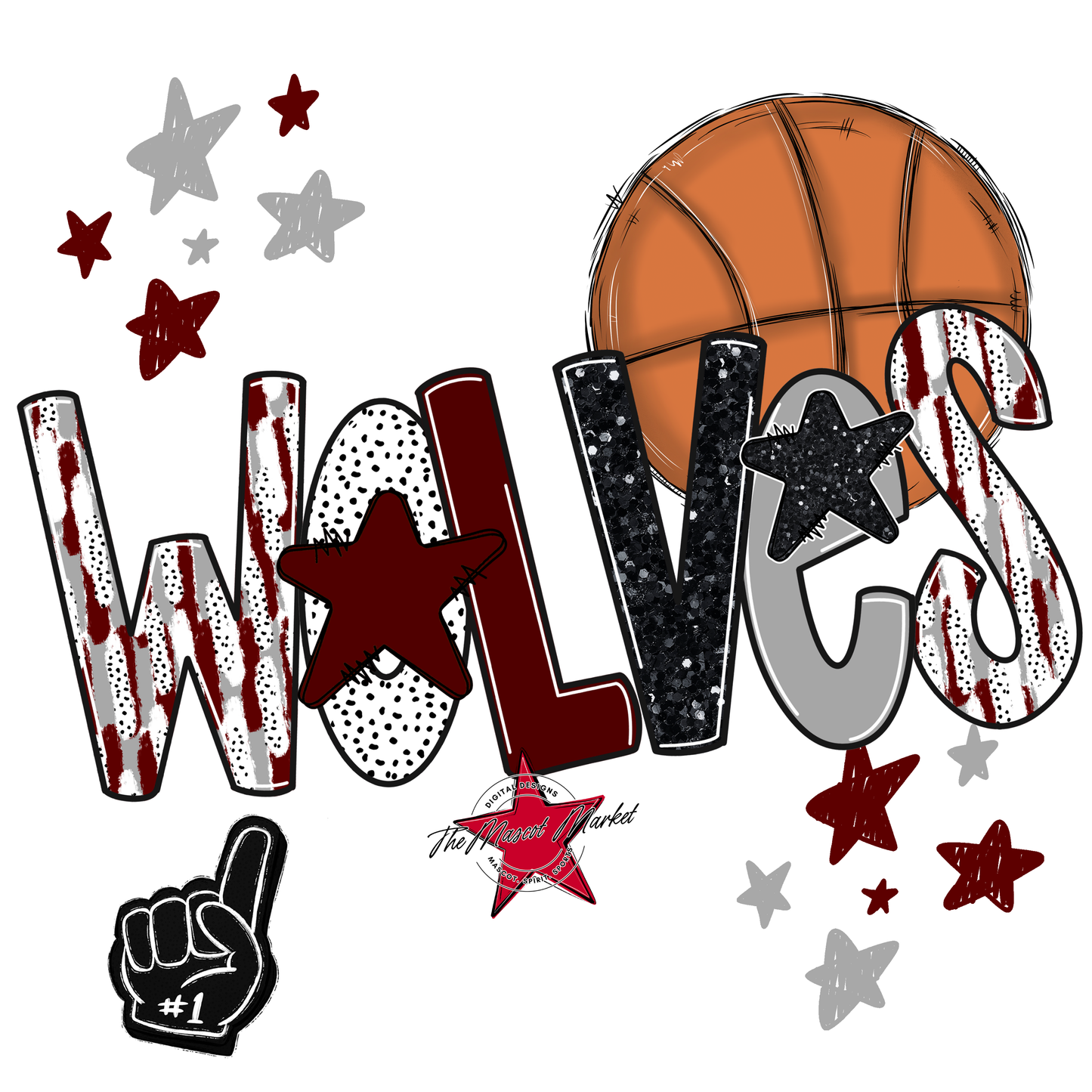 Wolves Basketball Scrape-Maroon-Grey