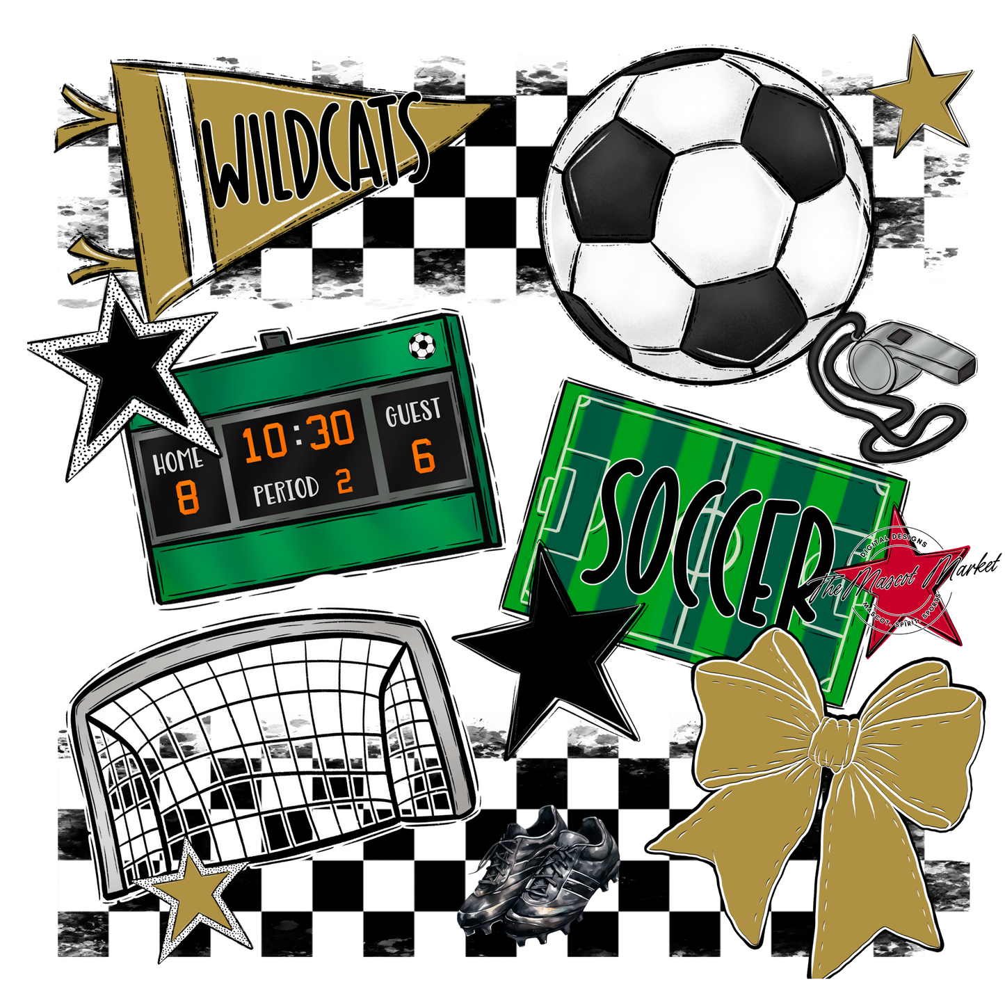 Wildcats Checkers Soccer Spirit Design-Gold