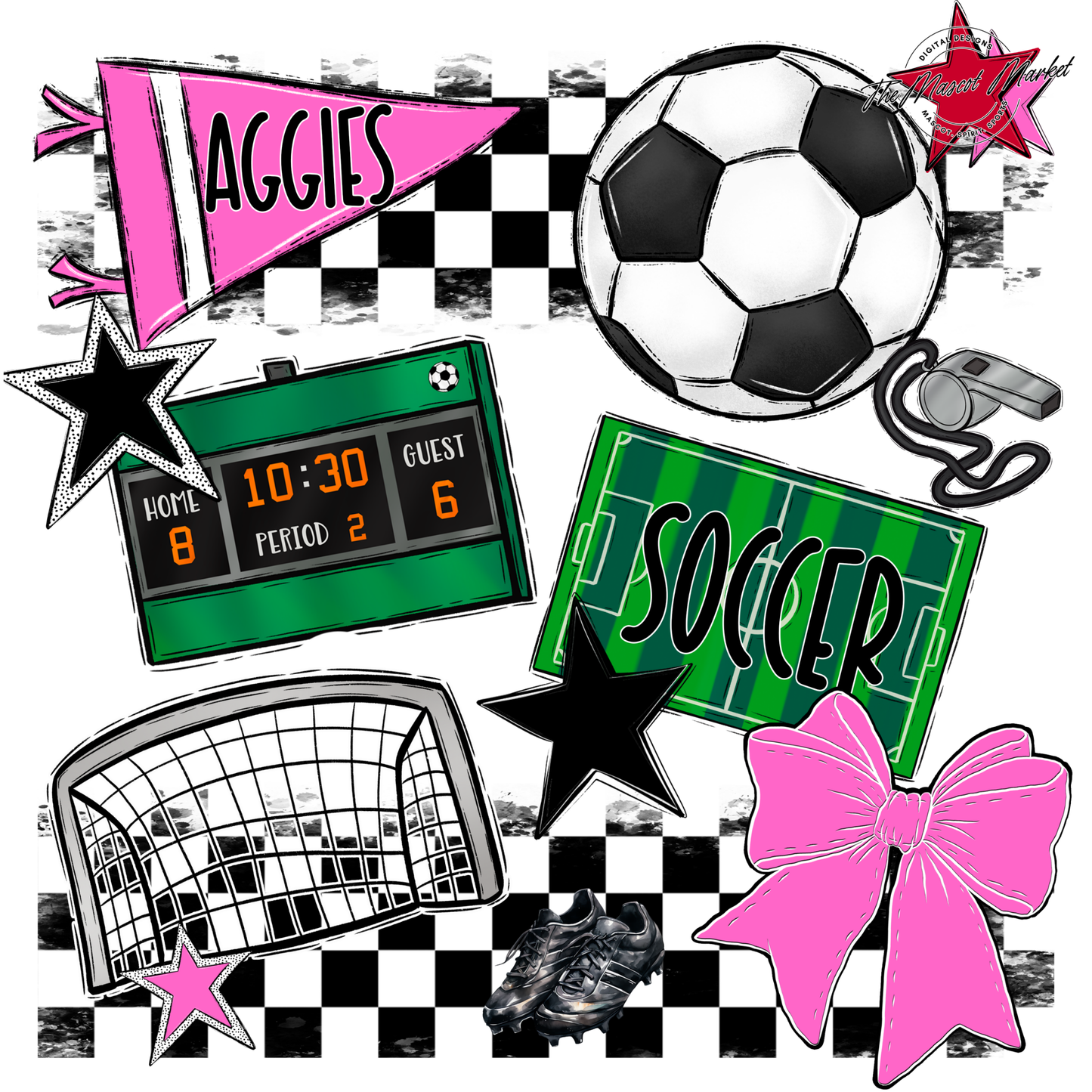Aggies Soccer Checkers Design-Baby Pink