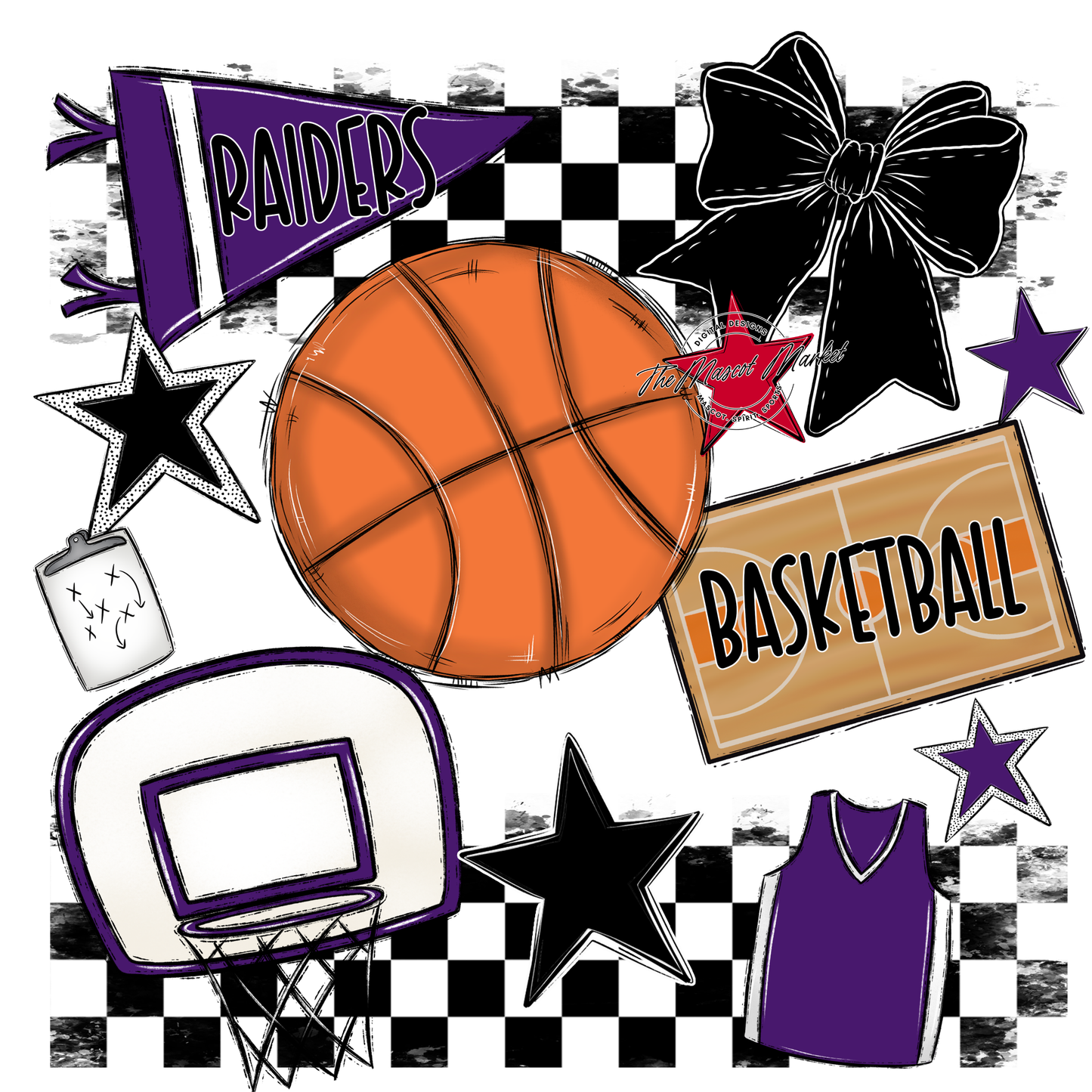Raiders Basketball Checkers Design-Purple