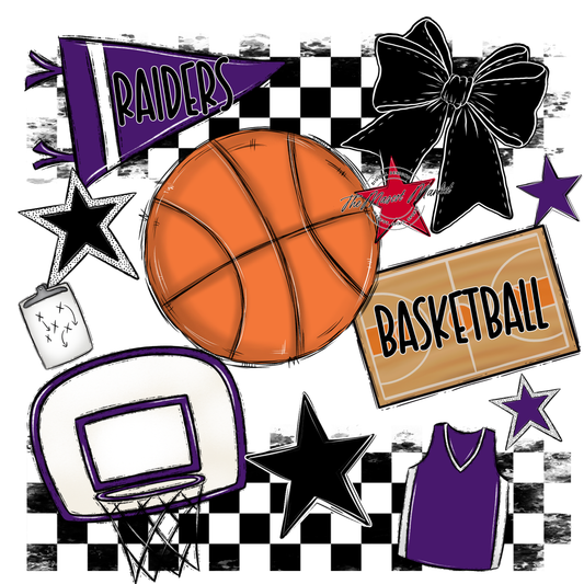 Raiders Basketball Checkers Design-Purple