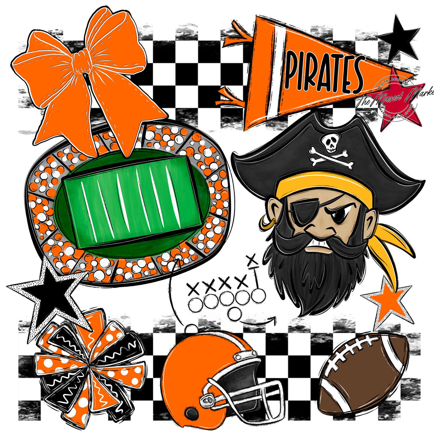 Pirates Checkers Mascot Spirit Design-Orange