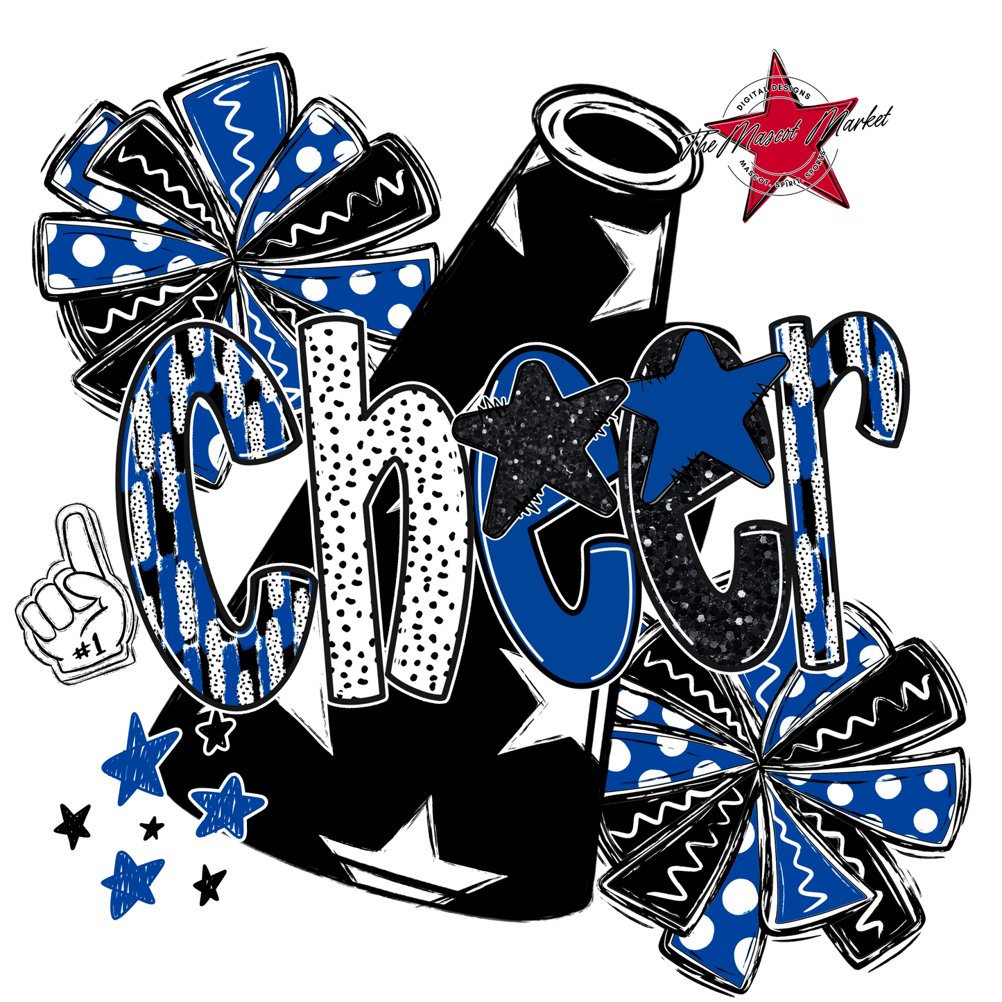 Cheer Megaphone Scrape Black-Off Blue