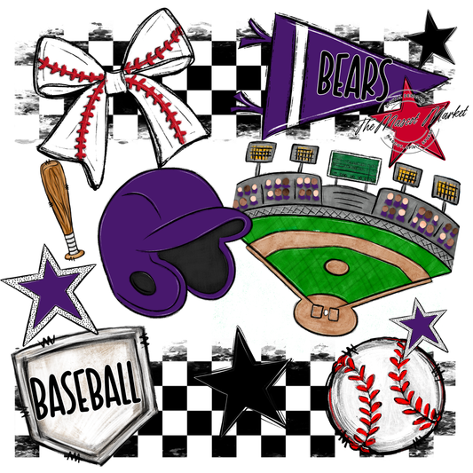 Bears Baseball Checkers Design-Purple