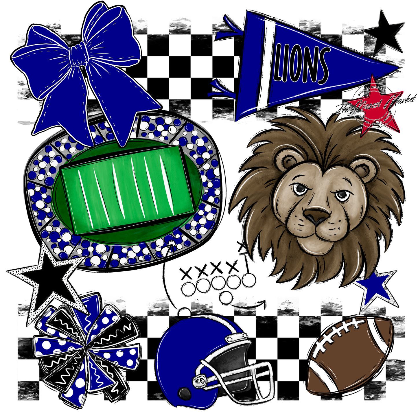 Lions Checkers Mascot Spirit Design-Blue