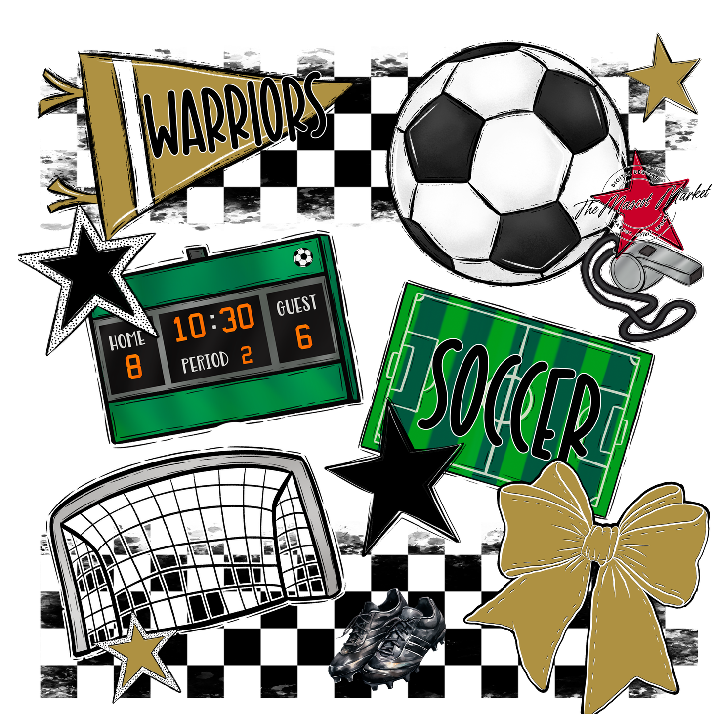 Warriors Checkers Soccer Spirit Design-Gold