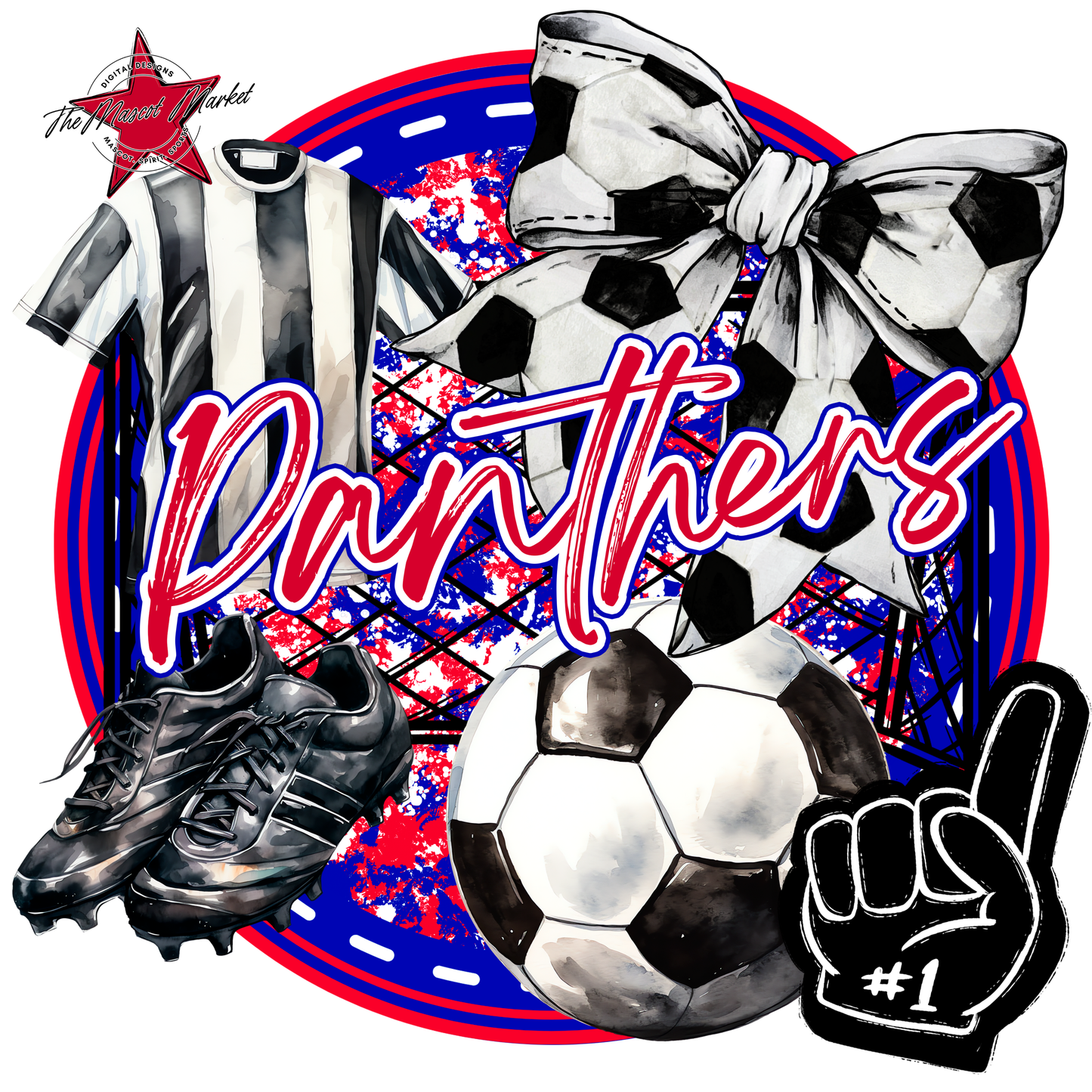 Panthers Circle Soccer Design-Blue-Red