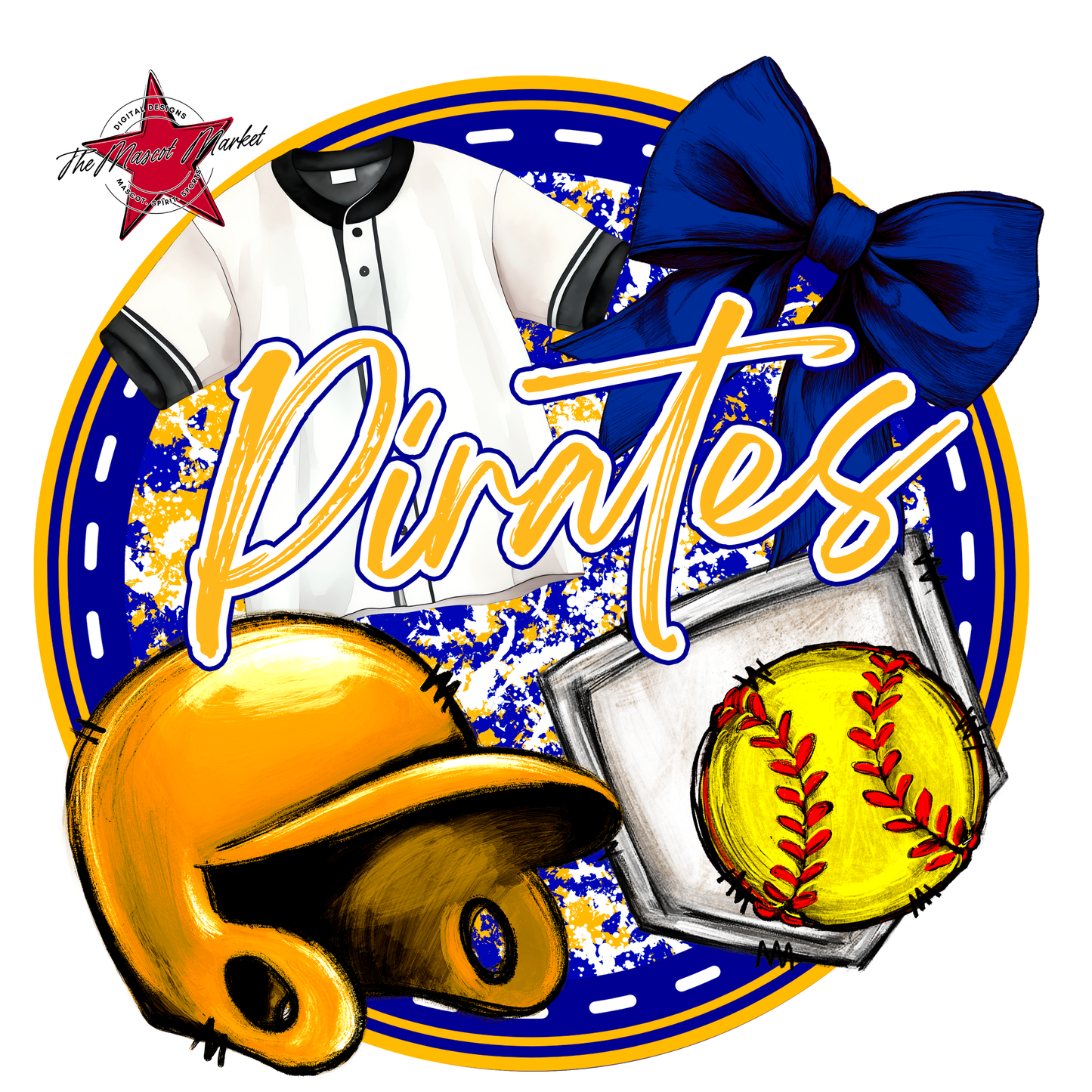 Pirates Circle Softball Design-Blue-Yellow