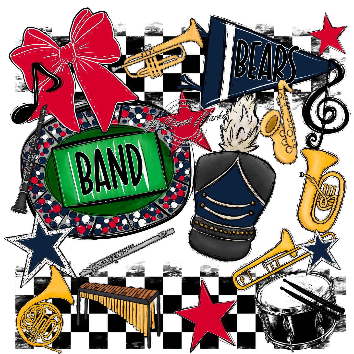 Bears Band Checkers Design-Navy-Red