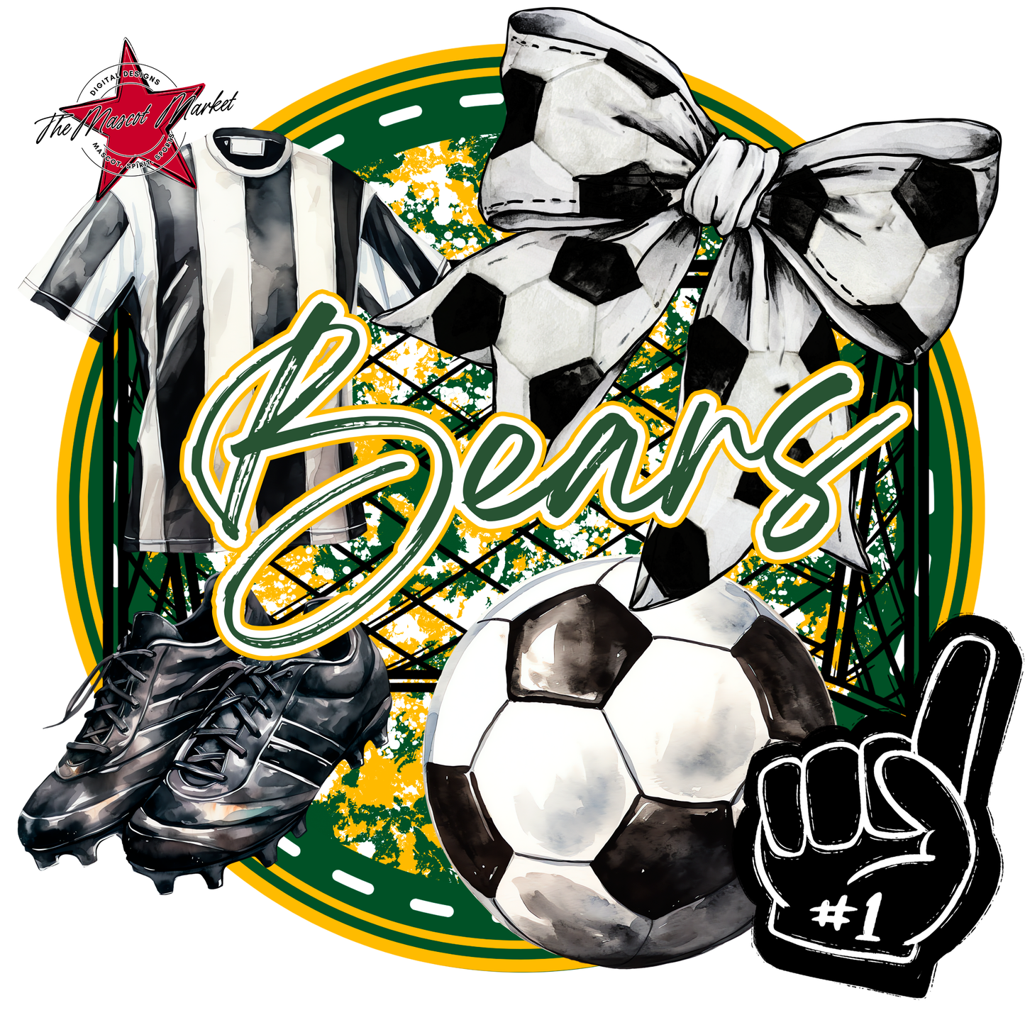 Bears Circle Soccer Design-Green-Yellow