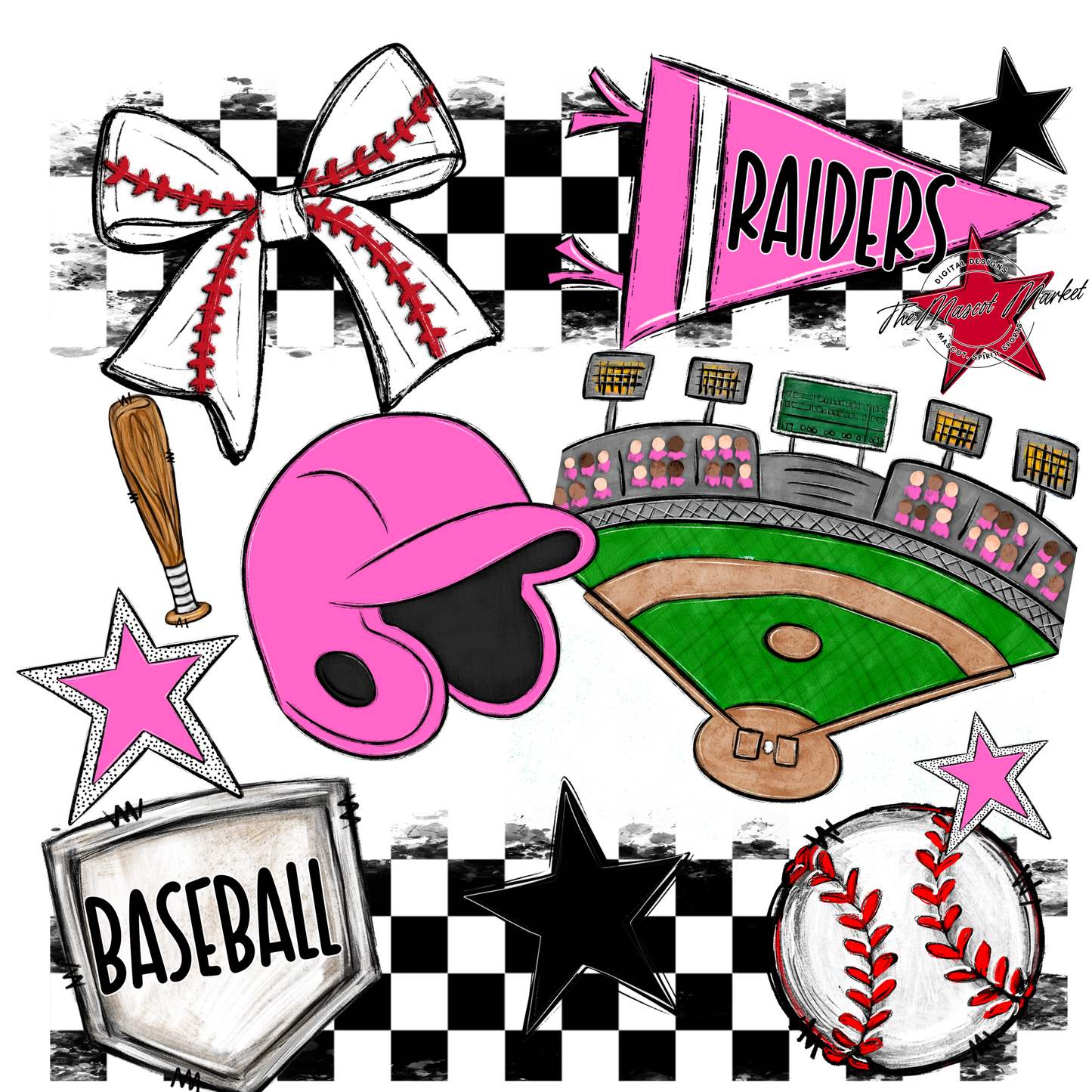 Raiders Baseball Checkers Design-Baby Pink