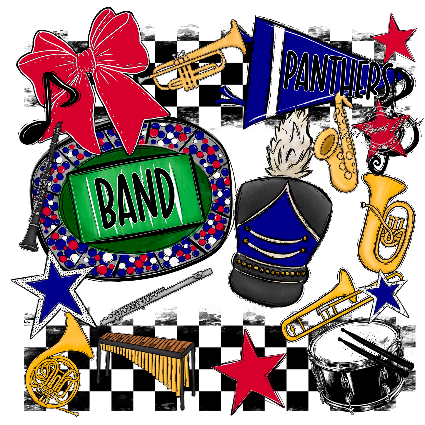 Panthers Checkers Band Spirit Design-Blue-Red