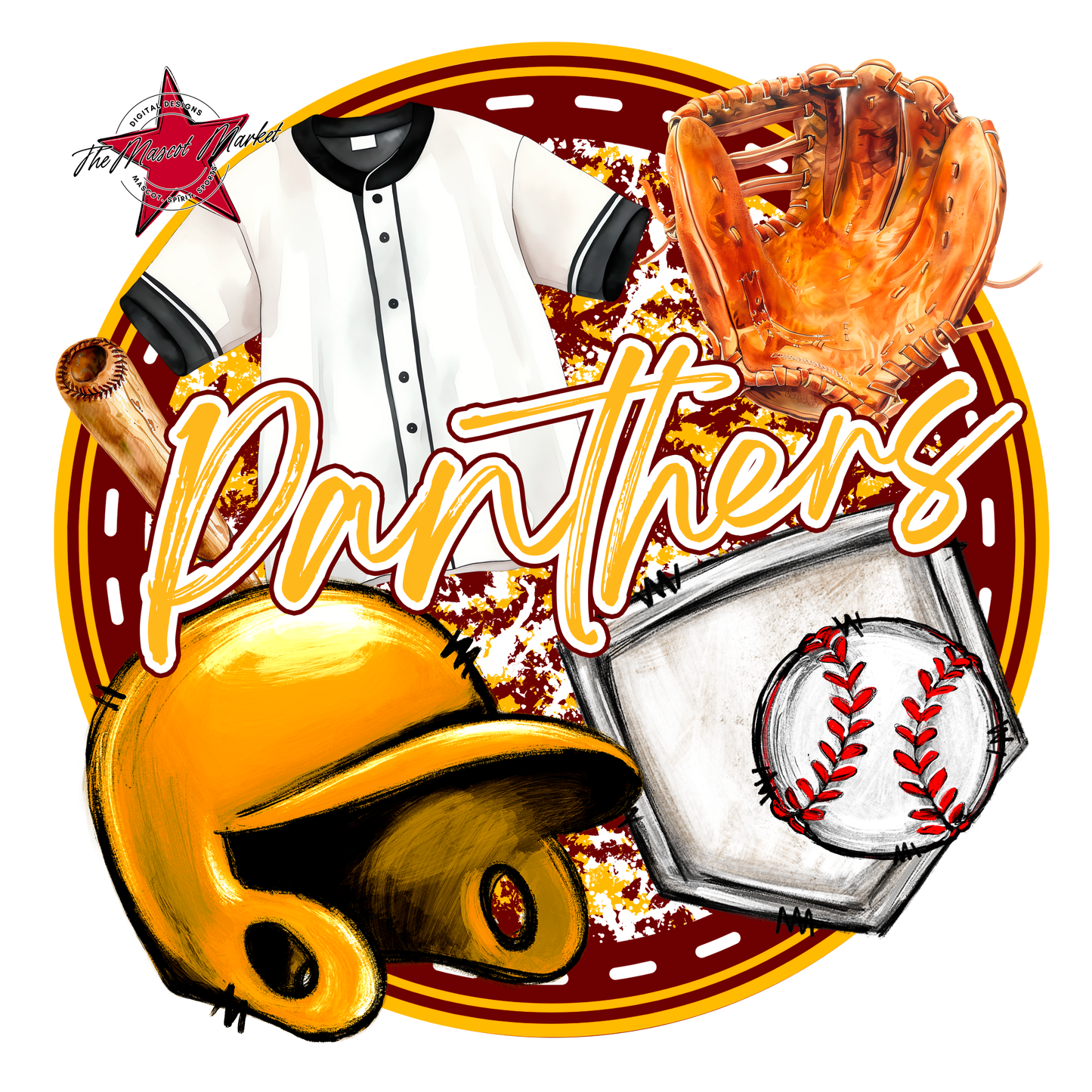 Panthers Circle Baseball Design-Maroon-Yellow