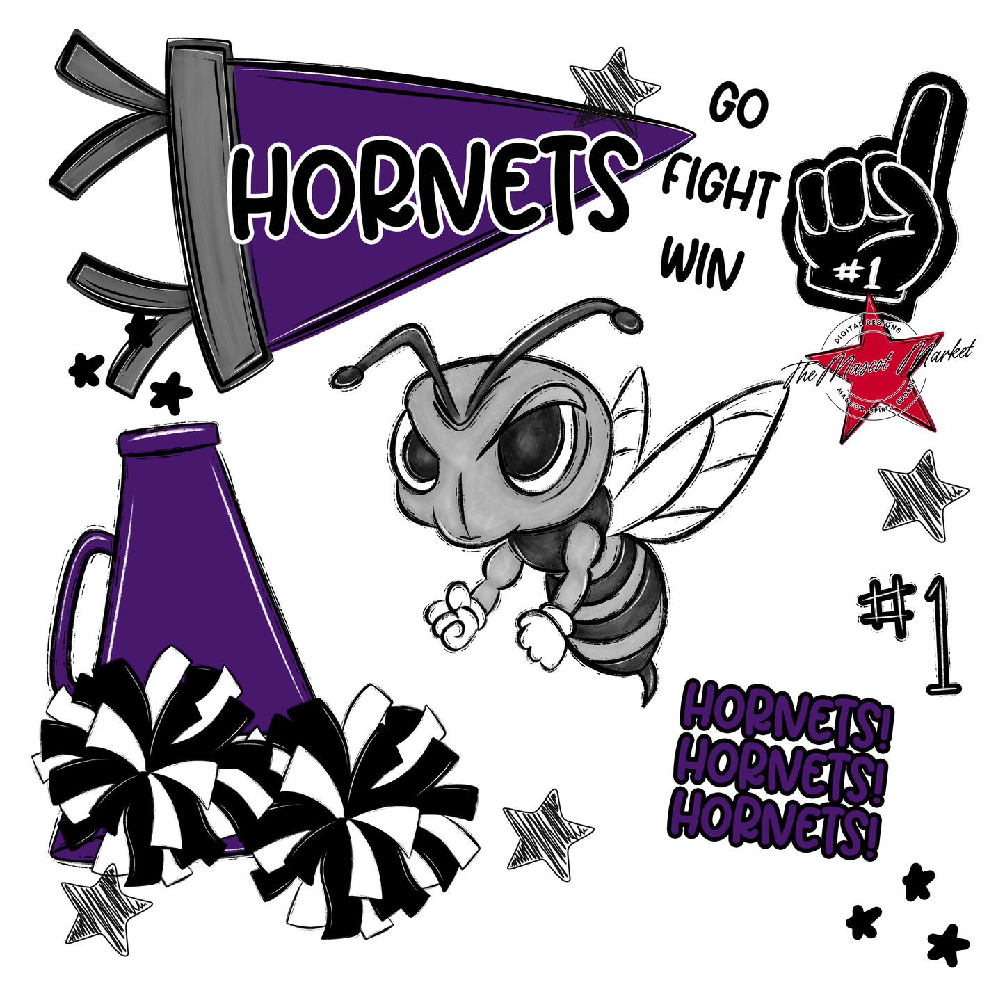 Hornets Mixed Mascot Spirit Design-Purple