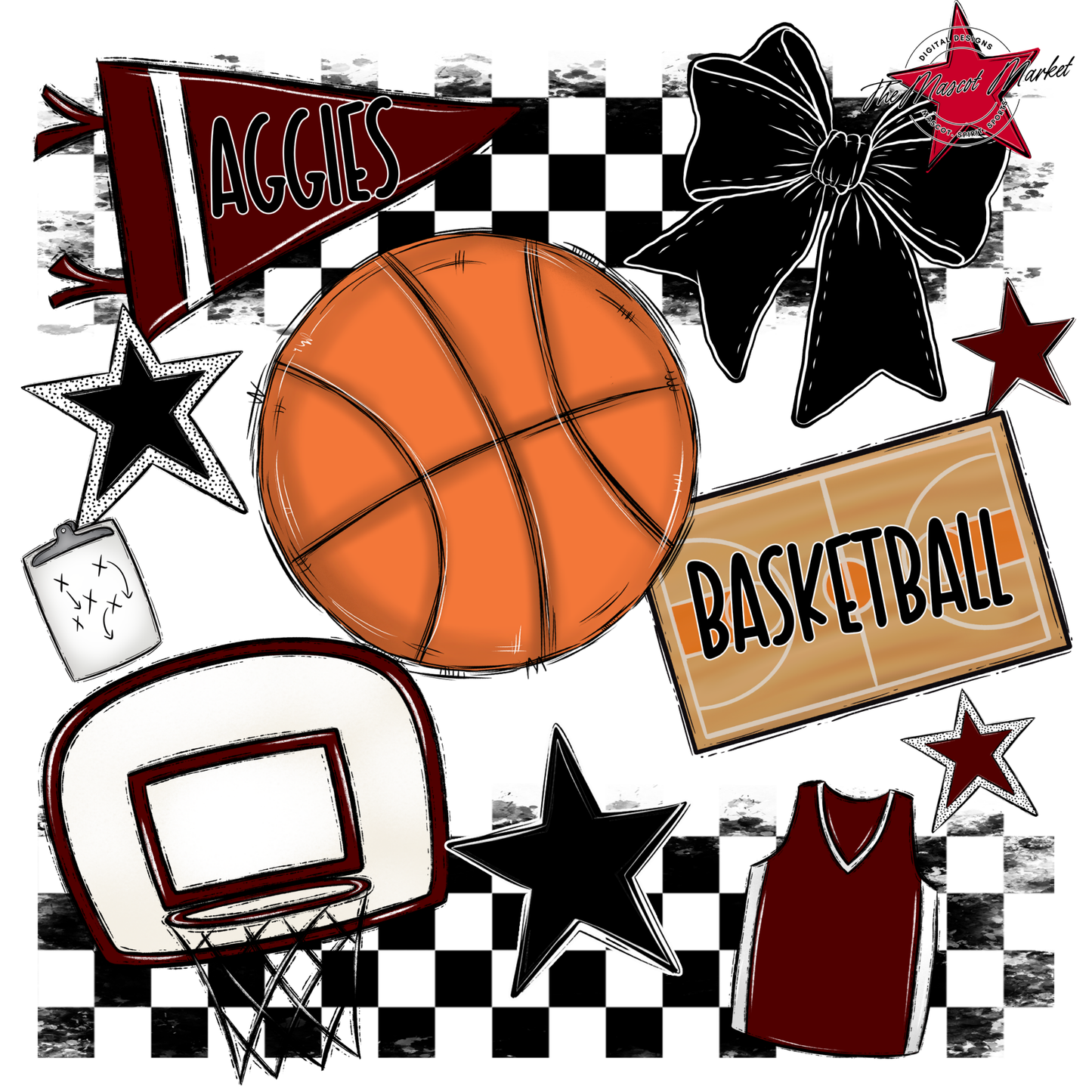 Aggies Basketball Checkers Design-Maroon