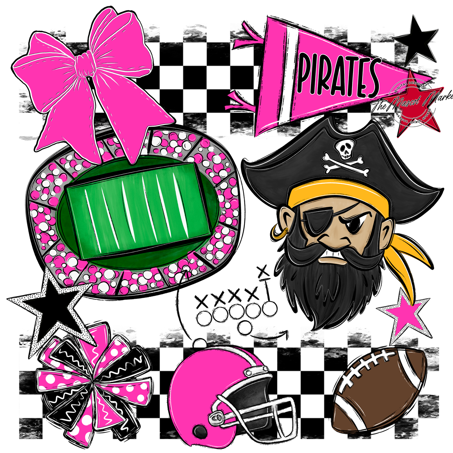 Pirates Checkers Mascot Spirit Design-Pink