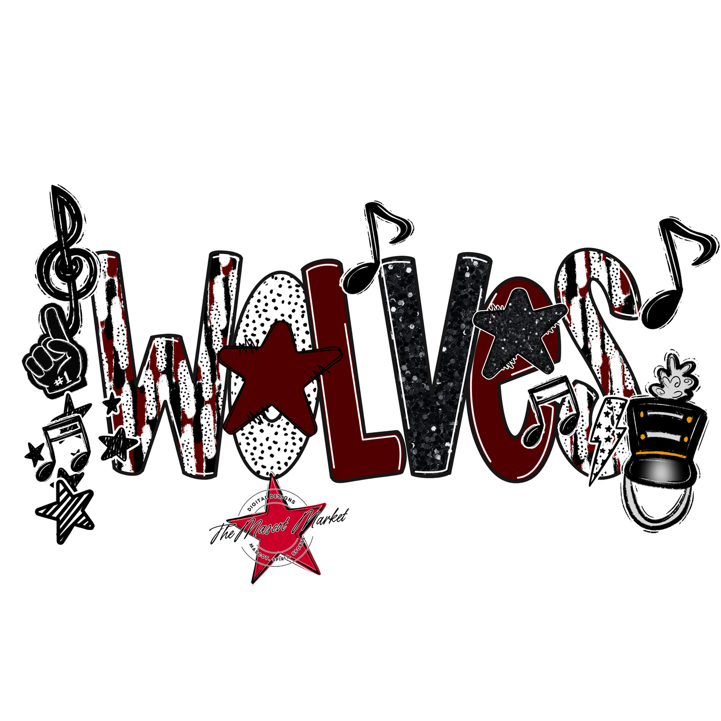 Wolves Band Scrape-Maroon