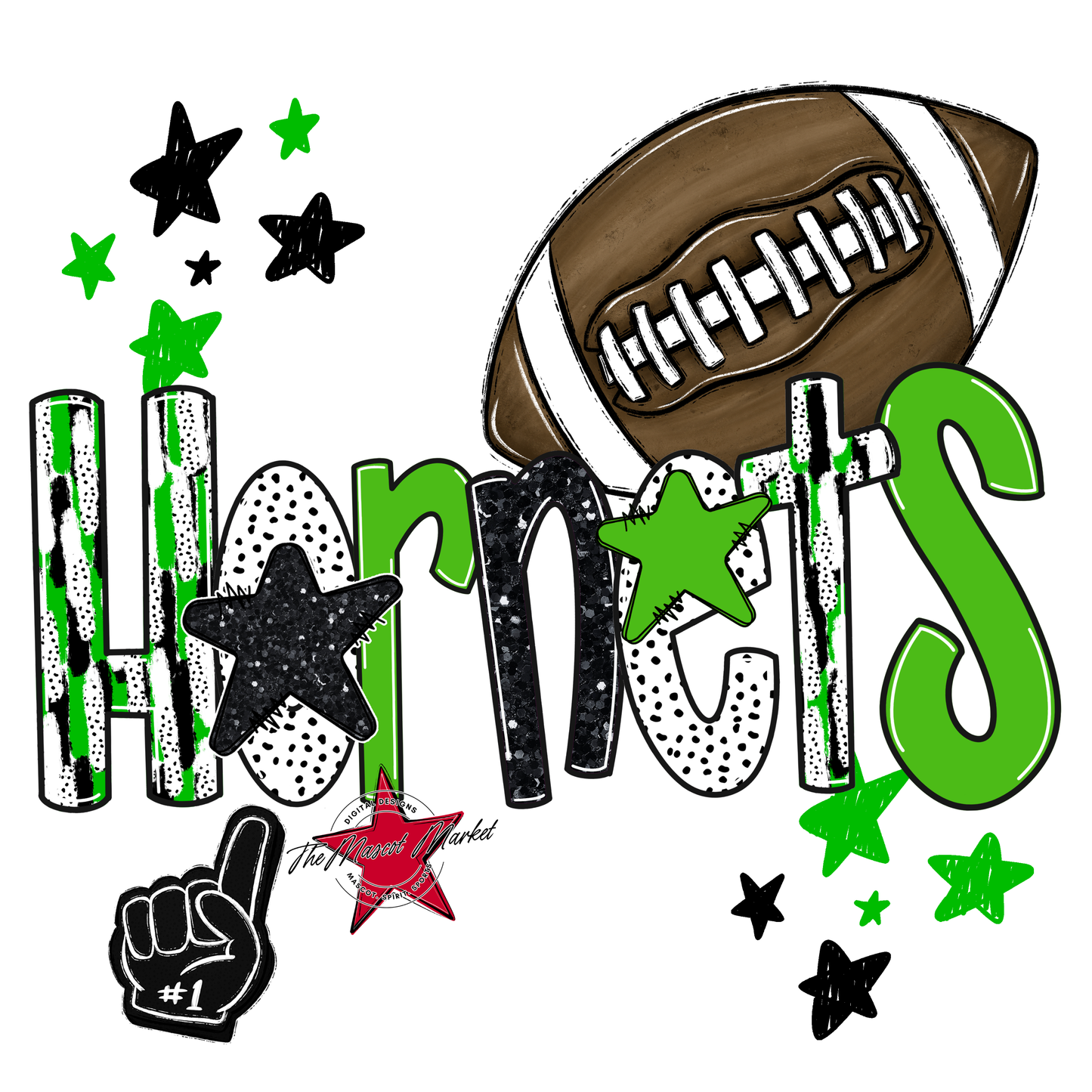 Hornets Football Scrape-Bright Green