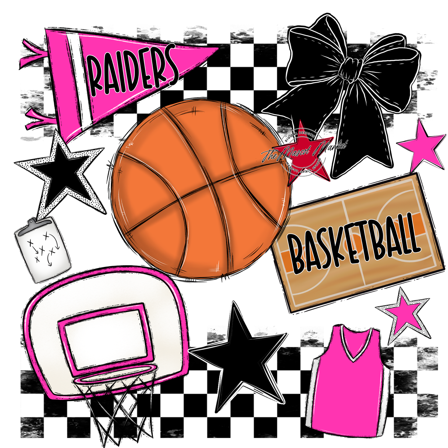 Raiders Basketball Checkers Design-Pink