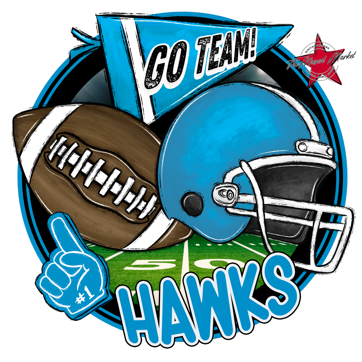 Hawks Circle Football Design-Carolina Blue