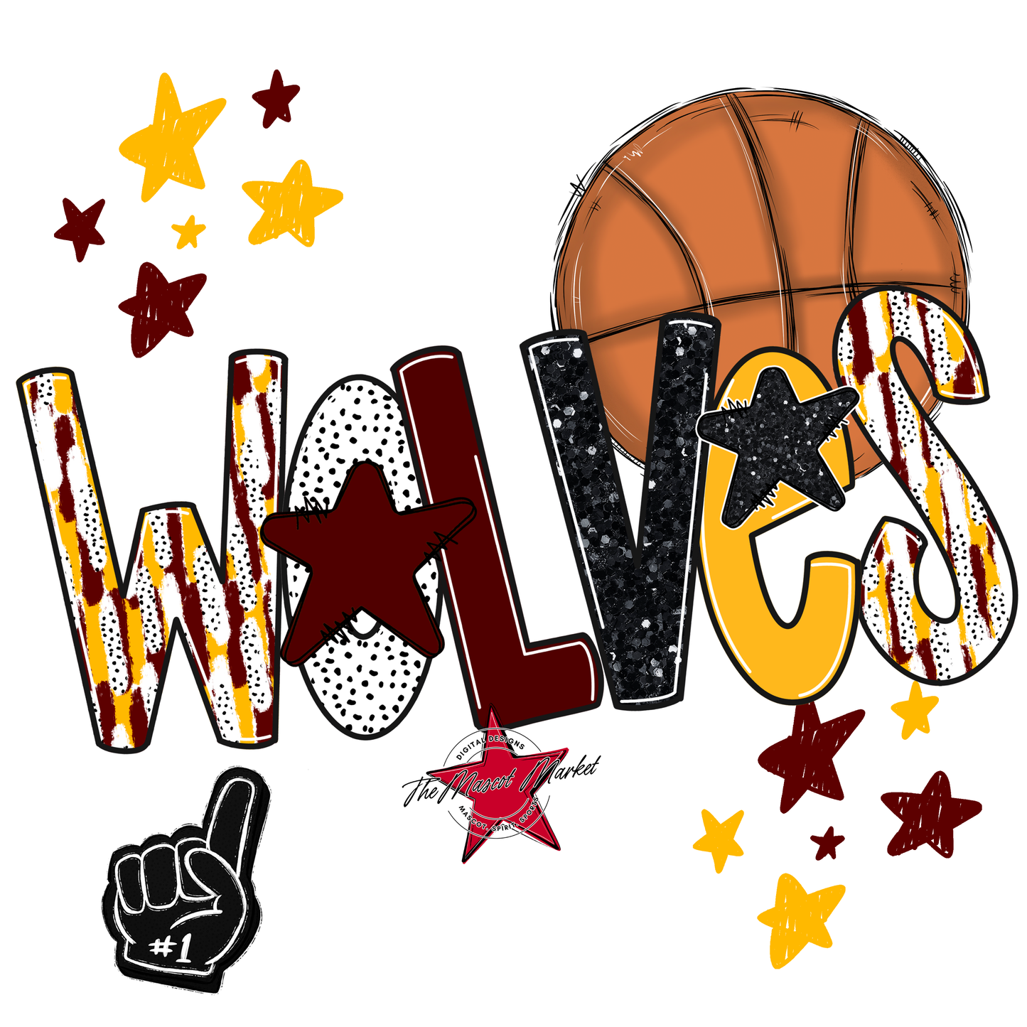 Wolves Basketball Scrape-Maroon-Yellow