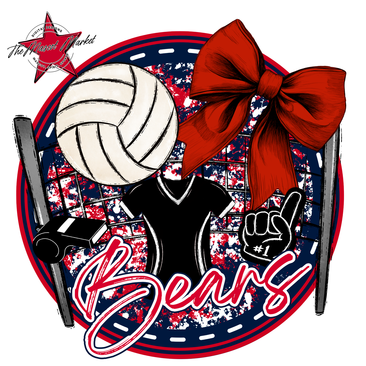 Bears Circle Volleyball Design-Navy-Red
