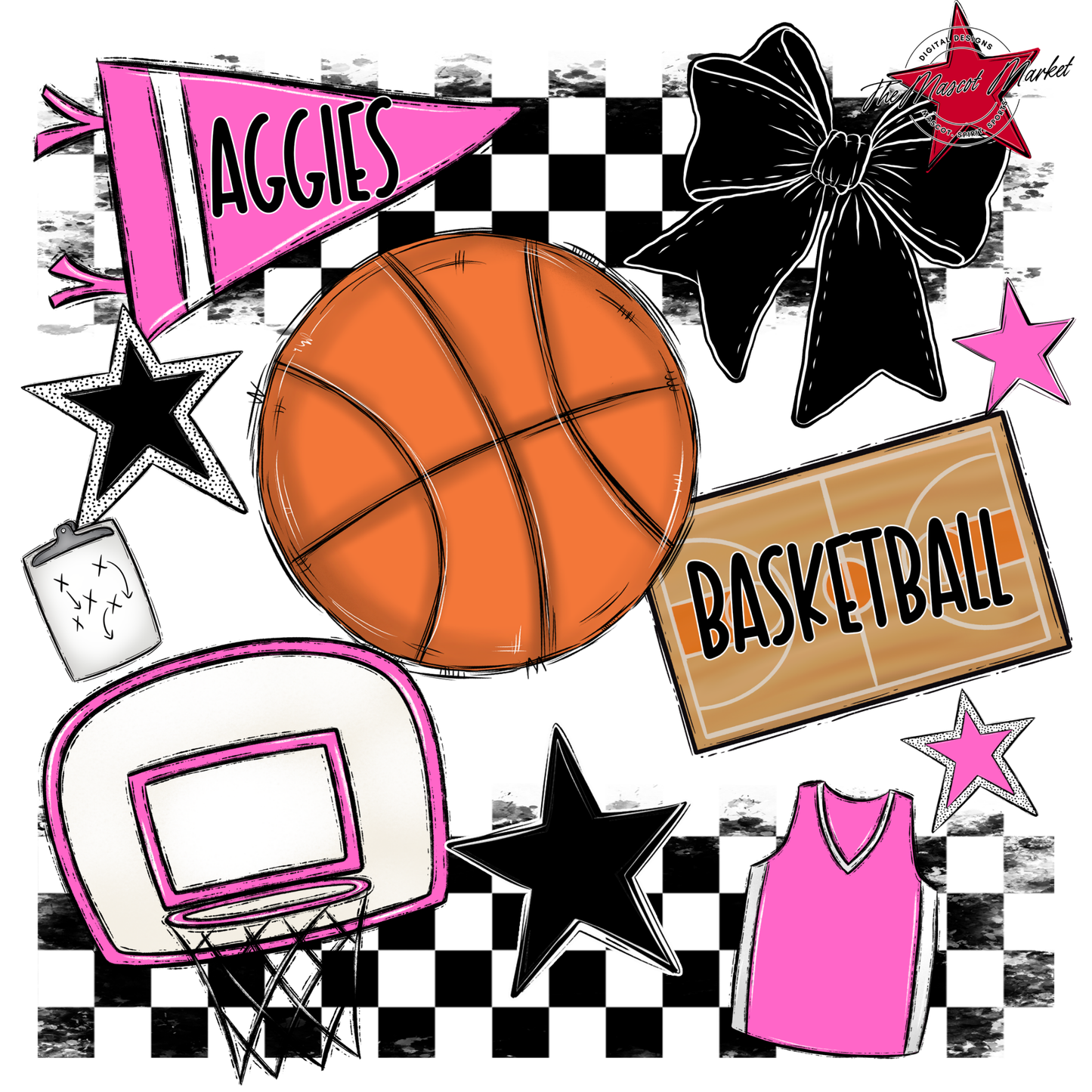 Aggies Basketball Checkers Design-Baby Pink