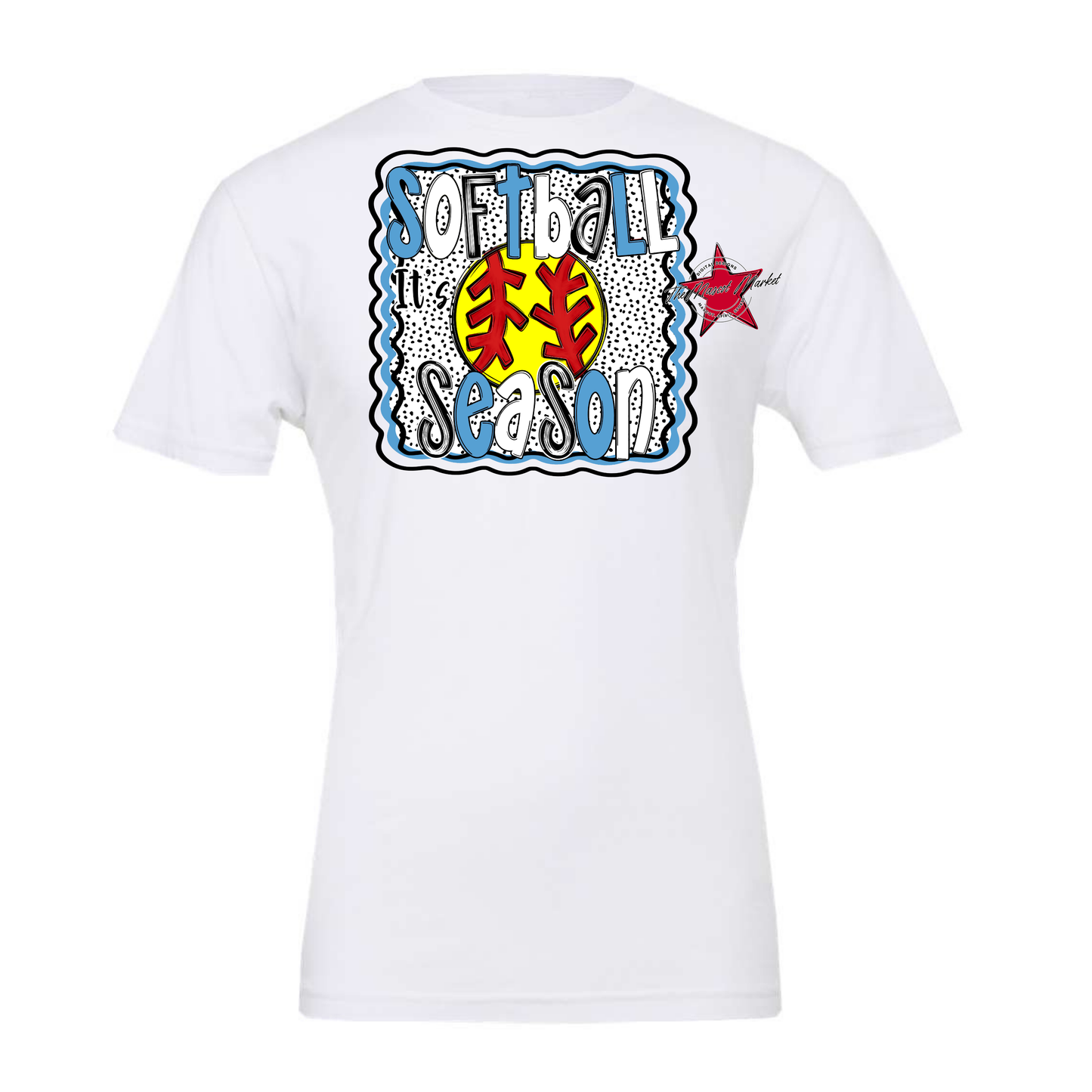 It's Softball Season Dot Design-Carolina Blue