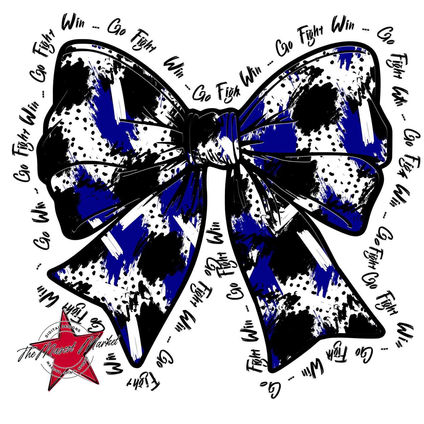 Go, Fight, Win, Splatter Bow Design-Blue