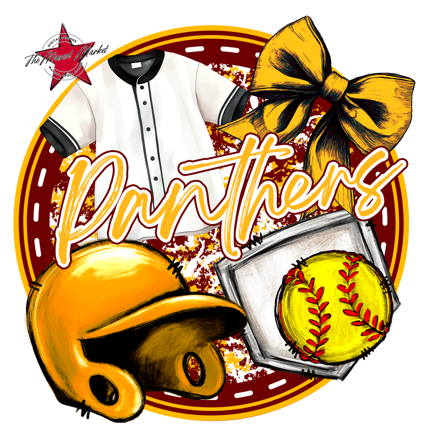 Panthers Circle Softball Design-Maroon-Yellow